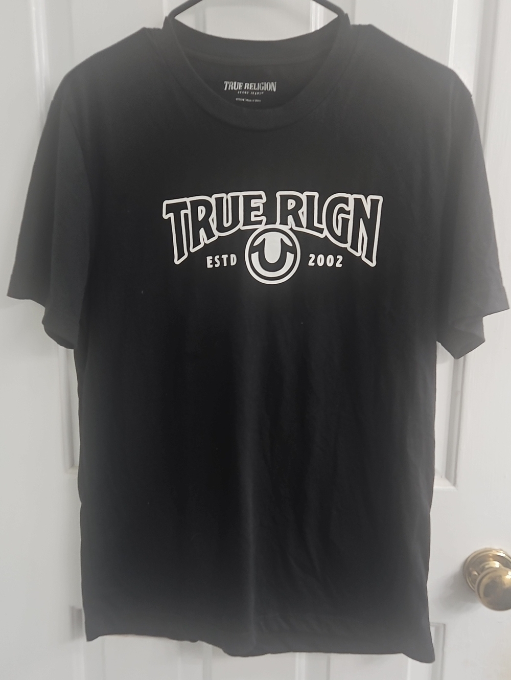 True Religion Black Tee with White Logo Graphic